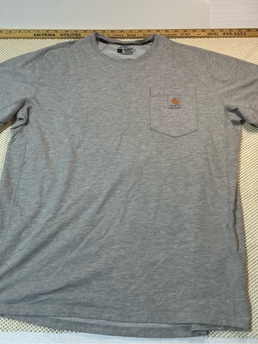 Carhartt Relaxed Fit Pocket T-Shirt Gray Logo Tee Men’s Large Workwear